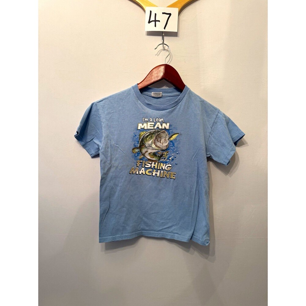 Delta Pro Weight Boys Youth L Blue Fishing Graphic Crew Neck T Shirt Preshrunk